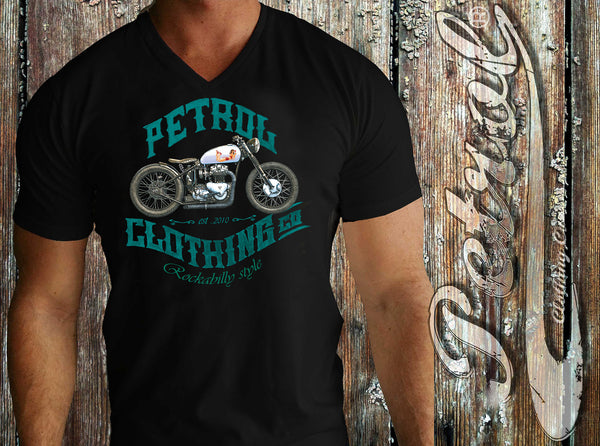 Cafe Racer Rockabilly Teal design -  style V-neck T {unisex}