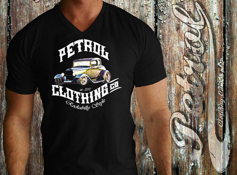 Hot Rod Rockabilly style design -  V-neck T {unisex}