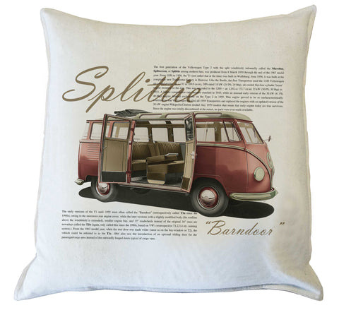 Scatter Cushion: VW Splittie Kombi history {vintage red}