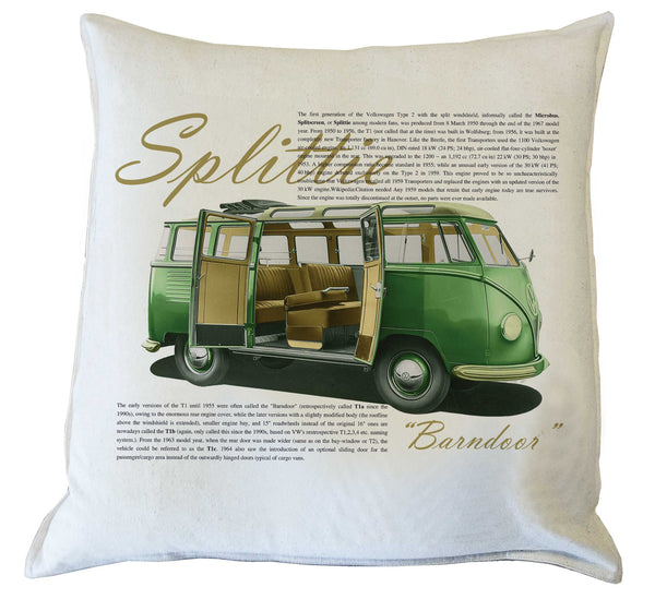 Scatter Cushion: VW Splittie Kombi history {vintage green}