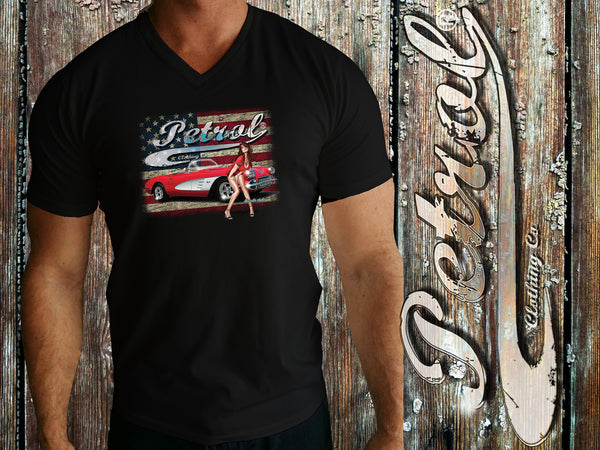 Corvette | US Flag | Pin-up V-Neck T {unisex}