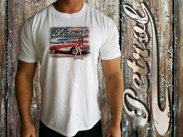 Corvette | US Flag Crew Neck | Pin-up girl